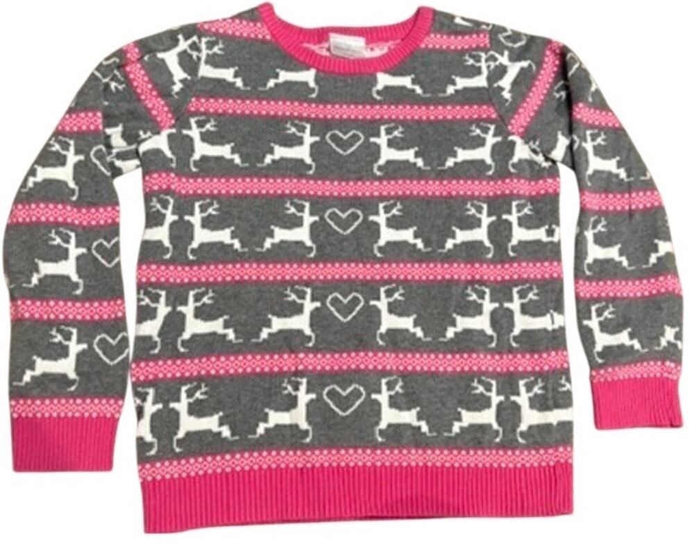 Hanna Andersson Pink Grey Striped Fair Isle Sweater Girls 9/10 140